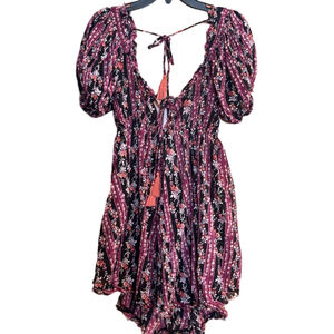 Free People Boho Floral Puff Sleeve Mini Dress Intimately FP Black S